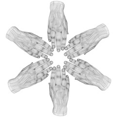High resolution conceptual human hand circle made of wireframe