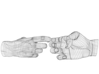 High resolution conceptual 3D cyber white wireframe human hand