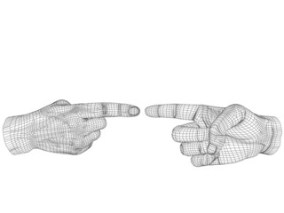 High resolution conceptual 3D cyber white wireframe human hand