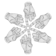 High resolution conceptual human hand circle made of wireframe