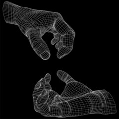 High resolution conceptual 3D cyber wireframe human hand