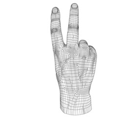 High resolution conceptual 3D cyber white wireframe human hand