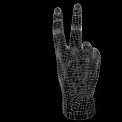 High resolution conceptual 3D cyber white wireframe human hand