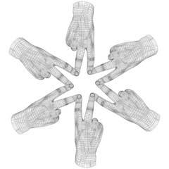 High resolution conceptual human hand circle made of wireframe