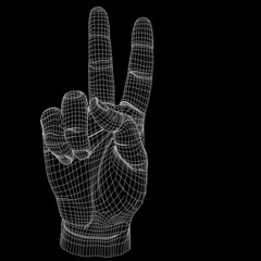 High resolution conceptual 3D cyber white wireframe human hand