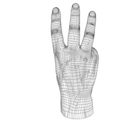 High resolution conceptual 3D cyber white wireframe human hand