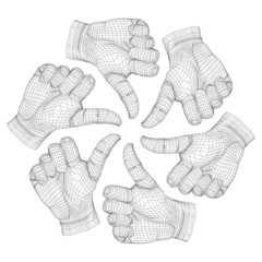 Conceptual 3D human hands with thumb up and rotation