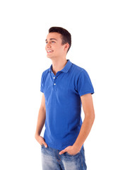 Fototapeta premium Portrait of handsome young man in casual clothes standing over w