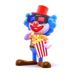 Clown eats popcorn at the 3d movie