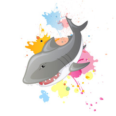 Vector Illustration of a Cartoon Shark