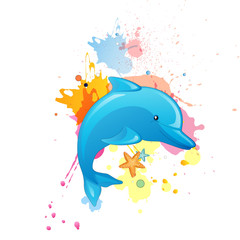 Vector Illustration of a Cartoon Dolphin