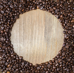 Round frame from coffee beans