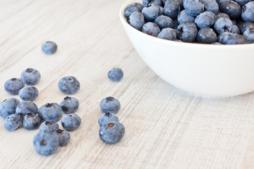 White bowl cup with fresh ripe blueberries
