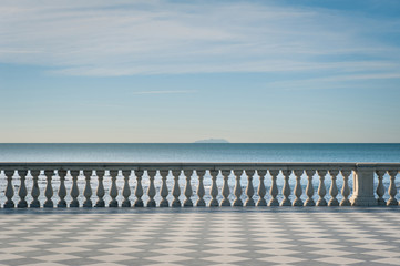 Mascagni terrace in front of the sea, Livorno. Tuscany, Italy.