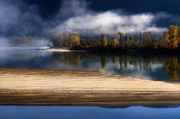 Foggy North Thompson river, British Columbia, CA