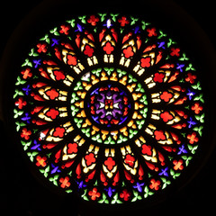 Colourful round window of stained glass