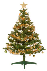 Decorated christmas tree with yellow and green balls