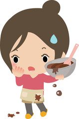 チョコレート作りに苦戦する若い女性