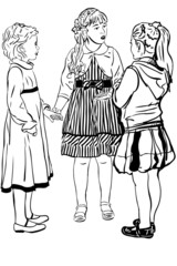 Fototapeta na wymiar szkic trzy koleżanki dziewczyny mówią w sukienkach