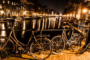Naklejka premium Amsterdam at night, The Netherlands
