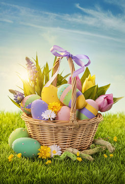 Basket with easter eggs