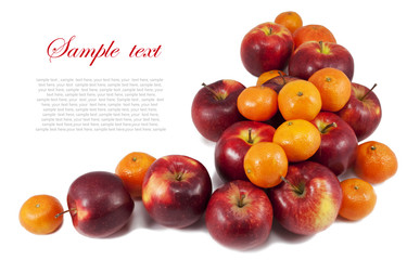 Red apples and tangerines isolated on white background