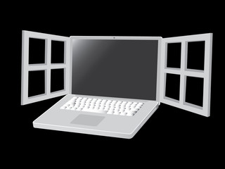 Metalic laptop with open window, illustration