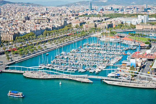 Aerial view of the Harbor district in Barcelona, Spain