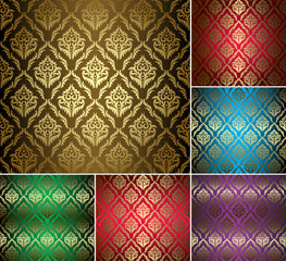 set - beautiful vintage patterns with gold ornament - vector