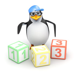 Penguin in baseball cap counts to three