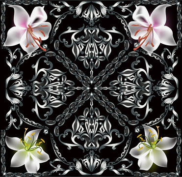 lily flowers dark square pattern