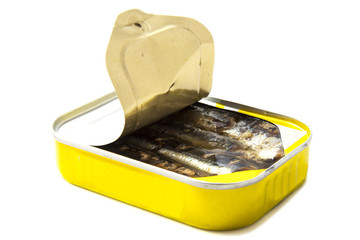 Yellow tin can with fish
