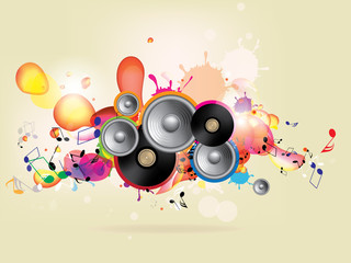abstract colored background with vinyl and musical note