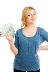 woman holding money