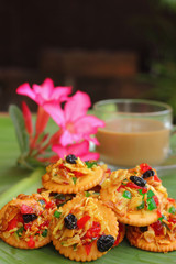 Crackers, dried fruits and hot coffee