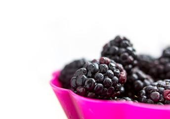 Blackberries in a pink bowl