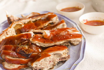 Grilled suckling pig on a plate