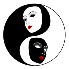 Masks. Ying yang symbol of harmony and balance