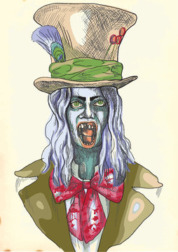 Portrait of an undead (zombie, scary clown ...) , hand drawing