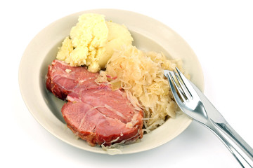 Schäufele, Sauerkraut, Kartoffelbrei