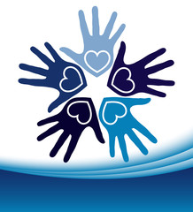 Circle of loving hands with copy space vector.