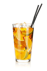 Glass of ice tea with lemon and lime