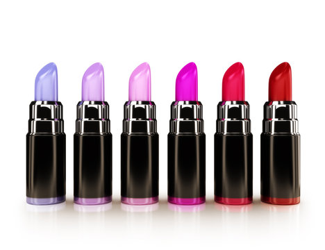 Lipsticks with various shades in a row