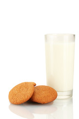 Ginger cookies and milk in glass isolated on white