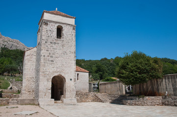 Fototapeta na wymiar St Lucia church and patio at jurandvor - Baska - krk - Croatia