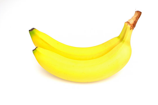 Two bananas on white background.