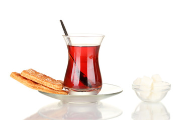 glass of Turkish tea isolated on white