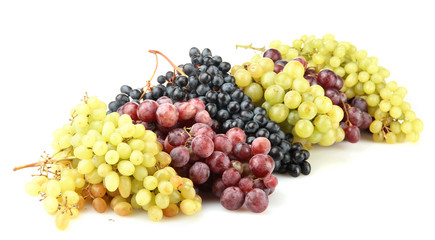 assortment of ripe sweet grapes isolated on white.