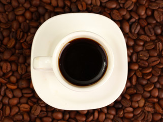 Cup of coffee on brown background