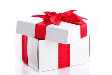 gift box with red ribbon, isolated on white